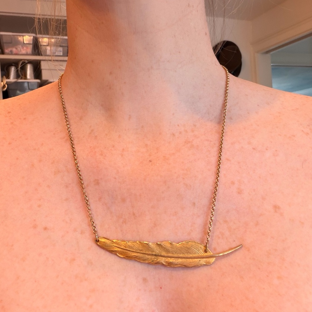 Gold Feather Pendant Necklace - Picture 8 of 9